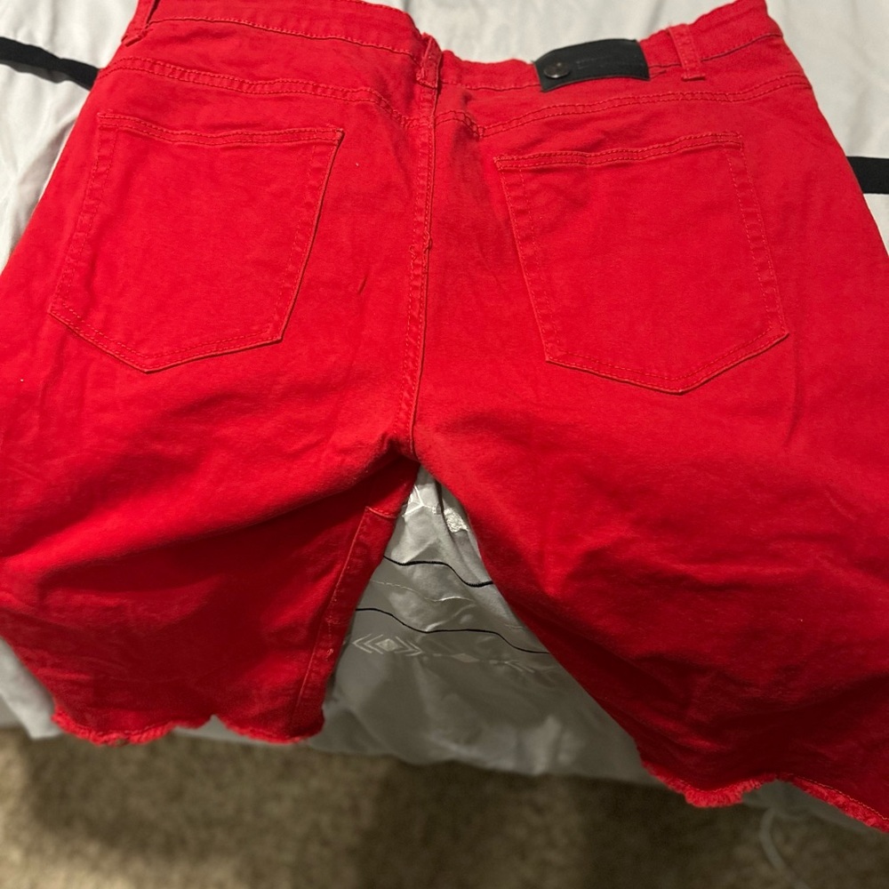 Vibrant Red Denim Shorts